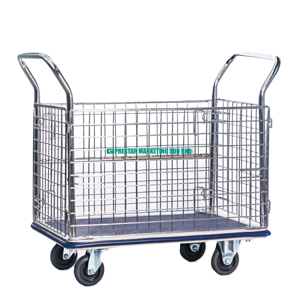 Heavy-duty caged hand trolleys for sale, ideal for industrial applications