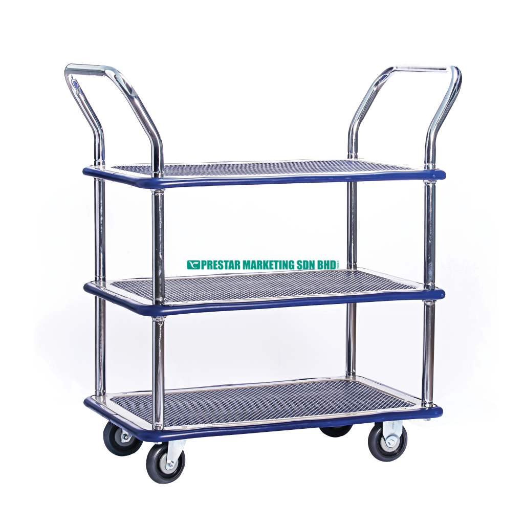 Heavy-duty triple layer hand trolleys for sale, ideal for industrial applications